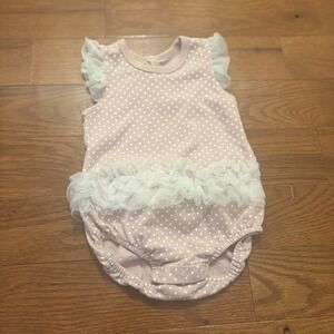 Kyle & Deena Baby One Piece Light Blush Pink W/ Tulle Ruffles Baby Girl 6-9m